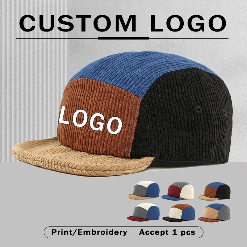 Corduroy Cap 5 Panel - Men Vintage Short Brim Corduroy 5